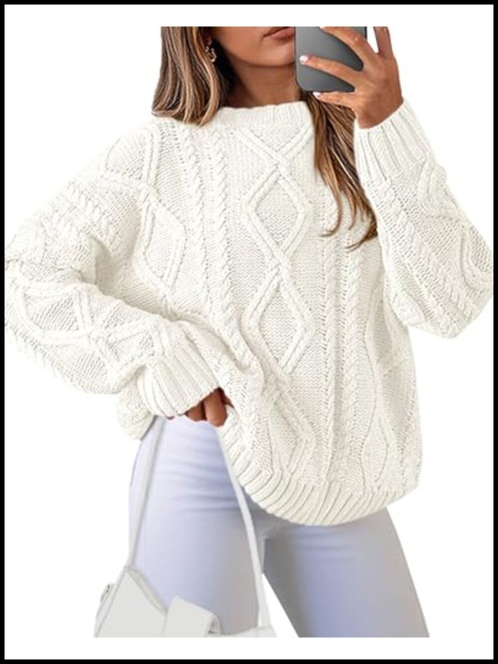 Casual Long Sleeve Pullover Sweater Women Chunky Cable Knit Cozy Fall Winter Top